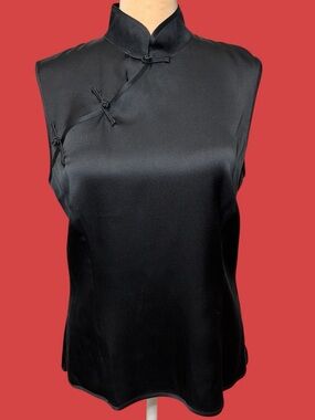 Vintage Banana Republic Black Silk Mandarin Collar Blouse